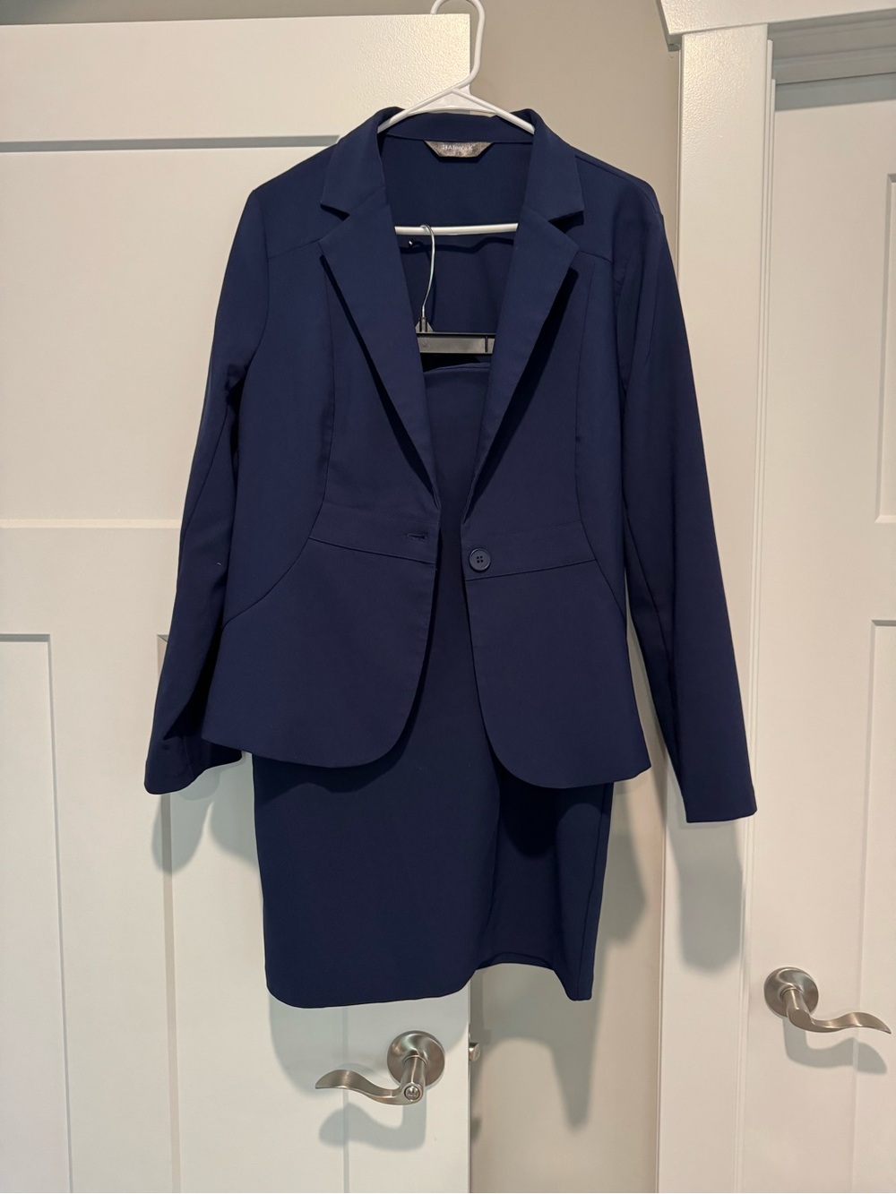 Allegra K Navy Blazer & Pencil Skirt Suit Set Size Large